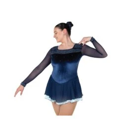 Jerry's Ready To Ship Quadrangle #43 Beaded Skating Dress - Indigo Blue -Figure Skating Equipment Store 43IndigoBlueFront