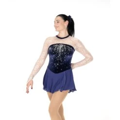 Aurora Ice Lavishly Lacy Beaded Skating Dress - Blue Plum