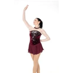 Aurora Ice Lavishly Lacy Beaded Skating Dress - Rich Wine 9 Aurora Ice Lavishly Lacy Beaded Skating Dress - Rich Wine -Figure Skating Equipment Store AA047winefront
