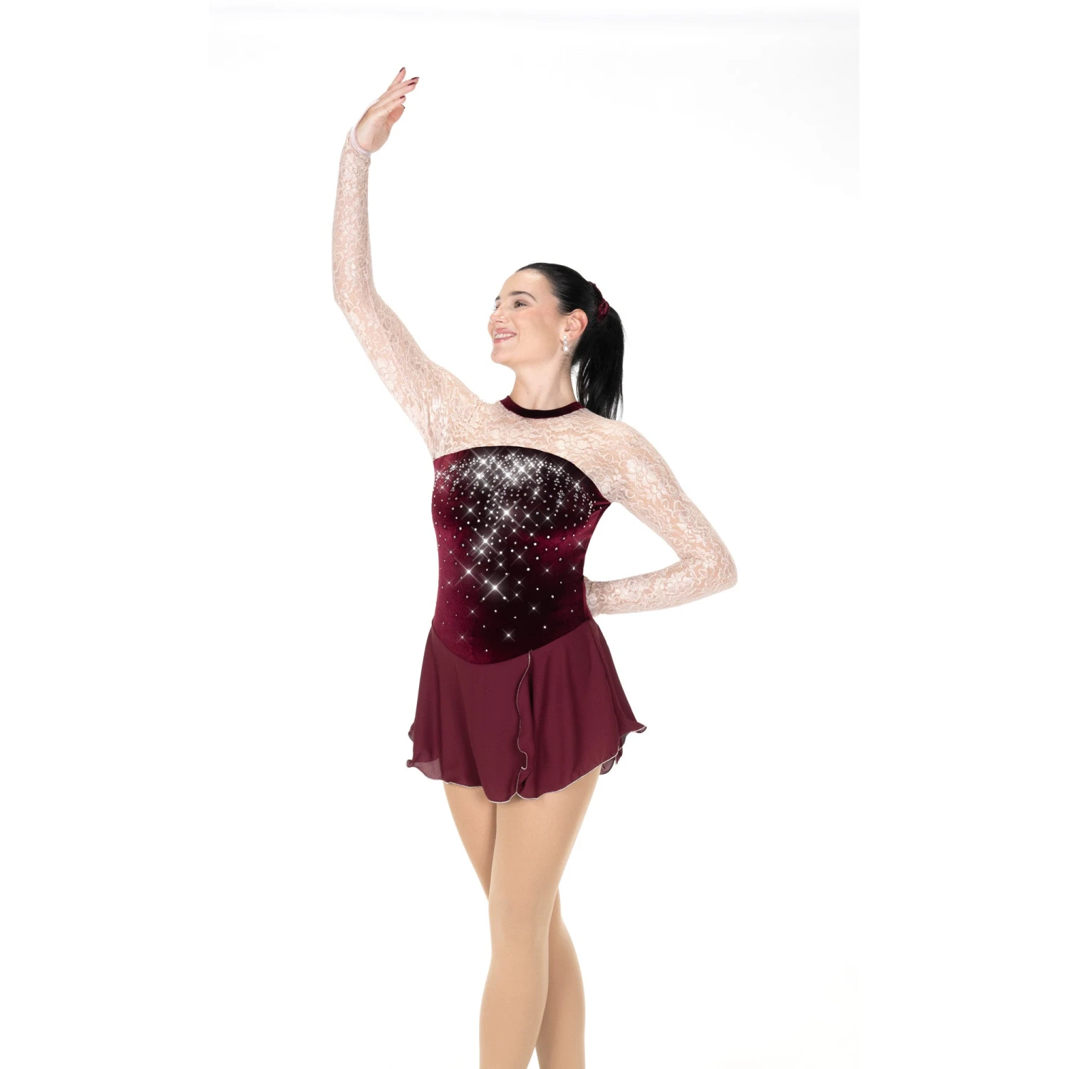 Aurora Ice Lavishly Lacy Beaded Skating Dress - Rich Wine 6 Aurora Ice Lavishly Lacy Beaded Skating Dress - Rich Wine - Image 4