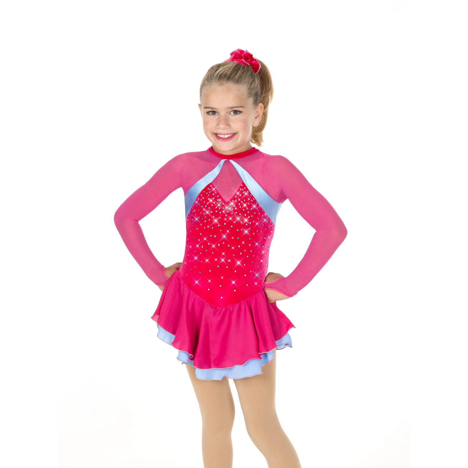 Aurora Ice Dazzle Duo Beaded Skating Dress - Pink/Blue 3 Aurora Ice Dazzle Duo Beaded Skating Dress - Pink/Blue