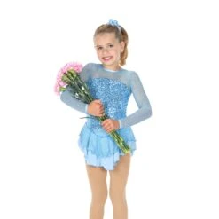 Aurora Ice Song Of Sequins Skating Dress - Crystal Blue -Figure Skating Equipment Store AJ358CrystalBlueFrontWithFlowers