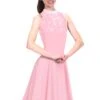 Solitaire Keyhole Dance Beaded Skating Dress - Cameo Pink -Figure Skating Equipment Store D22018RCameoPinkFront