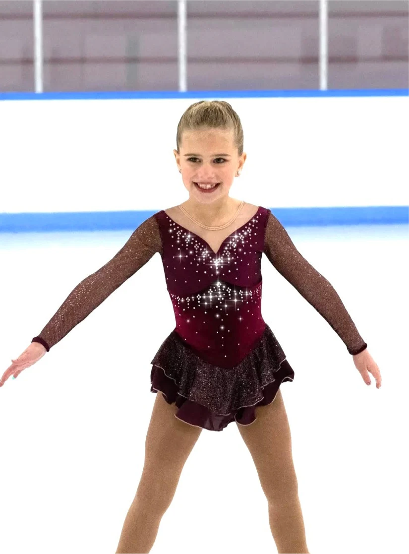 Jerry's Embellishment #611 Beaded Skating Dress - Wine 3 Jerry's Embellishment #611 Beaded Skating Dress - Wine