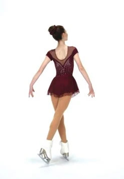 Solitaire Shirred Sleeve Beaded Skating Dress - Wine -Figure Skating Equipment Store F22001RWineBack