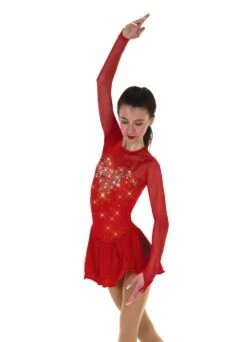Solitaire Sweetheart Fancy Beaded Skating Dress - 6 Colors -Figure Skating Equipment Store F22007QRedFrontsmall