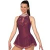 Solitaire Keyhole Skating Dress - Wine -Figure Skating Equipment Store F22008RWineFront