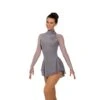 Solitaire Ready To Ship Classic High Neck Unbeaded Skating Dress - Grey -Figure Skating Equipment Store F22009P Silver Front