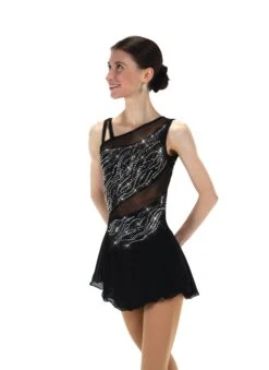 Solitaire Mesh Inset Beaded Skating Dress - Black -Figure Skating Equipment Store F24004SBlackFront