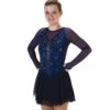 Solitaire Low Scoop Back Beaded Skating Dress - Navy -Figure Skating Equipment Store F24010RNavyFront