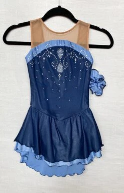 Solitaire Ready To Ship Mesh Overlay Beaded Skating Dress - Sapphire