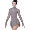 Solitaire Ready To Ship Classic High Neck Linear Beaded Skating Dress - Grey -Figure Skating Equipment Store IMG 1973