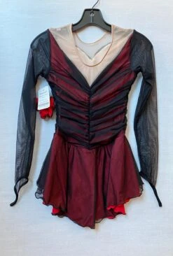 Solitaire Ready To Ship Shadow Color Unbeaded Skating Dress - Red -Figure Skating Equipment Store IMG 1991