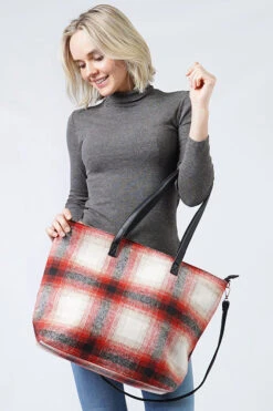 Ready To Ship Buffalo Plaid Tote Bag - Red