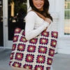 Ready To Ship Crochet Tote Bag - Squares