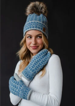 Blue & Light Grey Pom Hat -Figure Skating Equipment Store IMG 7303 d7e32f1f 71da 4299 b461 20da466da80e