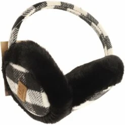 CC Beanie Ready To Ship Buffalo Plaid Earmuffs - Black/White