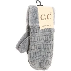 CC Beanie Ready To Ship Kids Fuzzy Lined Mittens - Light Grey