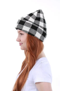 Ready To Ship White Buffalo Plaid Beanie